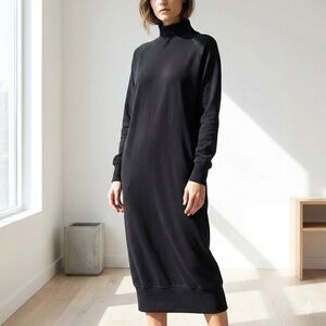 thom/krom Black Oversized Mock Neck Cotton Sweatshirt Midi Dress - One Size